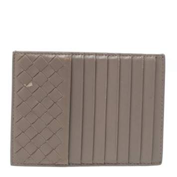Pre Owned  Bottega Veneta Beige Intrecciato Leather Card Holder 8CC
