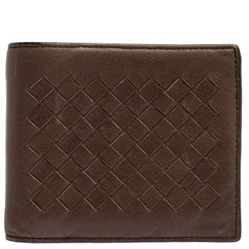 Pre Owned Bottega Veneta Brown Intrecciato Leather Bifold Wallet