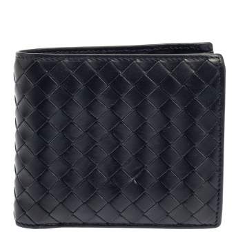 Pre Owned Bottega Veneta Dark Blue Intrecciato Leather Bifold Wallet