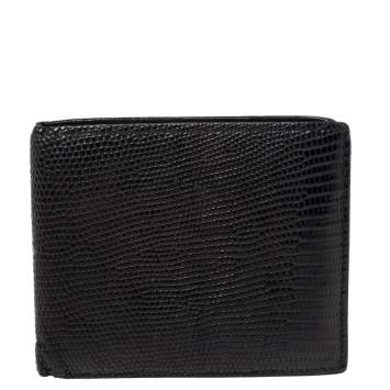Pre Owned Bottega Veneta Midnight Blue Lizard Bifold Wallet