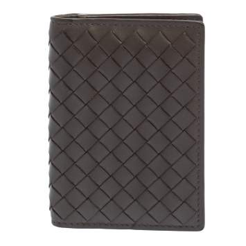 Pre Owned Bottega Veneta Grey Intrecciato Leather Card Holder