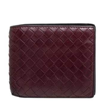 Pre Owned Bottega Veneta Maroon Intrecciato Leather Bifold Wallet