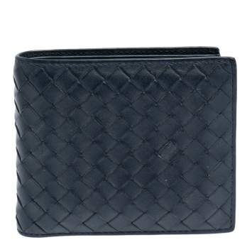 Pre Owned Bottega Veneta Blue Intrecciato Leather Bifold Wallet