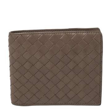 Pre Owned Bottega Veneta Beige Intrecciato Leather Bifold Wallet