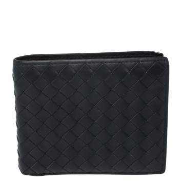 Pre Owned Bottega Veneta Navy Blue Intrecciato Leather Bifold Wallet