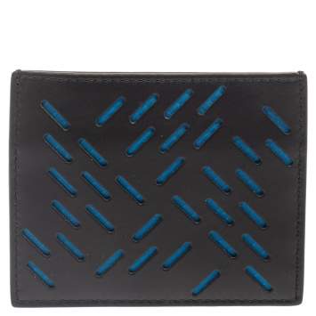 Pre Owned Bottega Veneta Black/Blue Laser Cut Leather Card Holder
