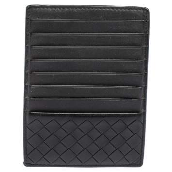 Pre Owned Bottega Veneta Black Intrecciato Leather Card Holder