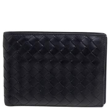 Pre Owned Bottega Veneta Black Intrecciato Leather Bifold Wallet