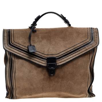 Pre Owned Bottega Veneta Brown/Black Suede and Leather Briefcase 