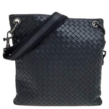 Pre Owned Bottega Veneta Black Intrecciato Leather Messenger Bag