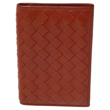 Pre Owned Bottega Veneta Brown Intrecciato Leather Card Holder