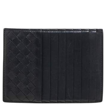 Pre Owned Bottega Veneta Dark Grey Intrecciato Leather Card Holder 8CC