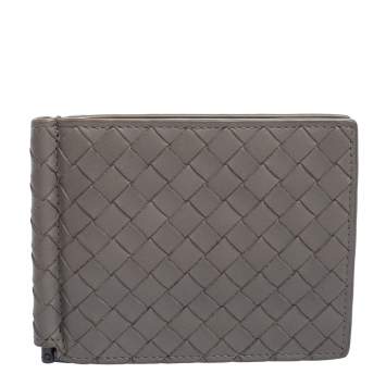 Pre Owned Bottega Veneta Grey Intrecciato Leather Bill Clip Wallet