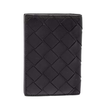 Pre Owned Bottega Veneta Black Intrecciato Leather Bifold Card Case