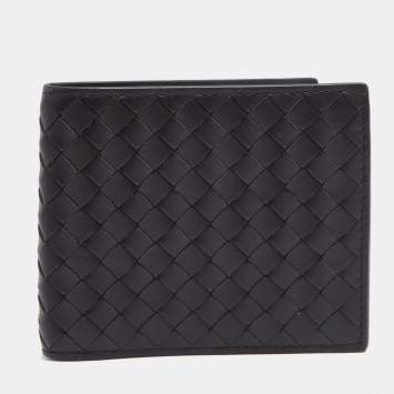 Pre Owned Bottega Veneta Dark Brown Intrecciato Leather Bifold Wallet