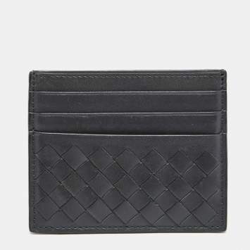 Pre Owned Bottega Veneta Dark Grey Intrecciato Leather Card Holder