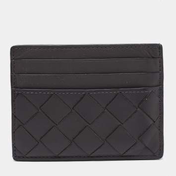 Pre Owned Bottega Veneta Grey Intrecciato Leather Card Holder