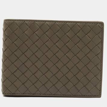 Pre Owned Bottega Veneta Olive Green Intrecciato Leather Bifold Wallet