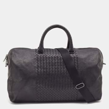 Pre Owned Bottega Veneta Black Intrecciato Leather Weekender Bag