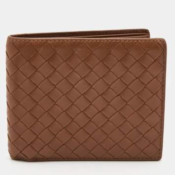 Pre Owned Bottega Veneta Brown Intrecciato Leather Bifold Wallet