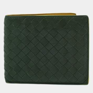 Pre Owned Bottega Veneta Olive Green Intrecciato Leather Bifold Wallet