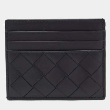 Pre Owned Bottega Veneta Black Intrecciato Leather Card Holder 