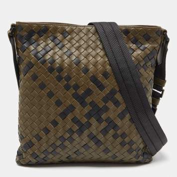 مملوكة مسبقًا Bottega Veneta Olive Green/Black Intrecciato Leather Messenger Bag