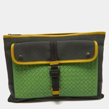 Pre Owned Bottega Veneta Multicolor Nylon Leather Zip Pouch 