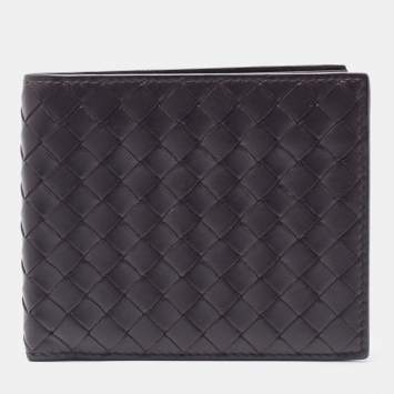 Pre Owned Bottega Veneta Dark Brown Intrecciato Leather Bifold Wallet