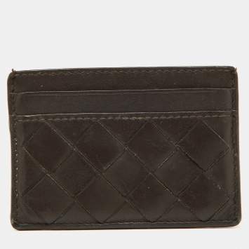 Pre Owned Bottega Veneta Brown Intrecciato Leather Card Holder