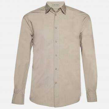 Pre Owned Bottega Veneta Grey Cotton Buttoned Up Collar Detail Shirt S