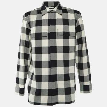 Pre Owned Bottega Veneta Monochrome Checked Cotton Oversized Shirt M
