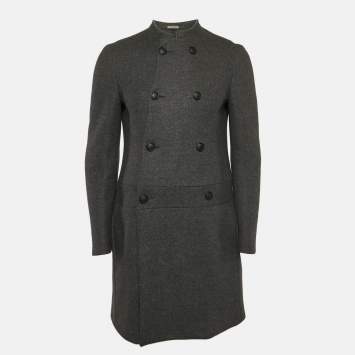 Pre Owned Bottega Veneta Grey Wool Felt Double Breasted Coat M
