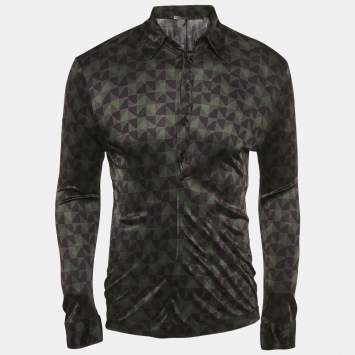 Pre Owned Bottega Veneta Black/Green Graphic Print Jersey T-Shirt M