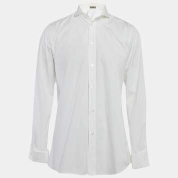 Pre Owned Bottega Veneta White Cotton Button Front Shirt M