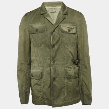 Pre Owned Bottega Veneta Green Washed Cotton Field Jacket XXL