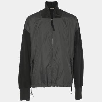 Pre Owned Bottega Veneta Grey Wool and Nylon Front Zip Jacket XXL