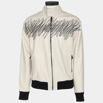 Pre Owned Bottega Veneta Cream Embroidered Leather Jacket S