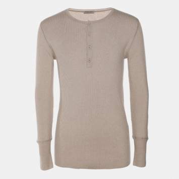 Pre Owned Tom Ford Grey Cashmere Knit Full Sleeve Henley T-Shirt L