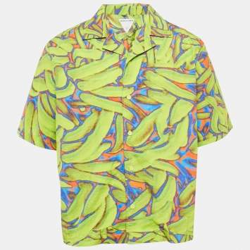 Bottega Veneta Neon Green Printed Synthetic Short Sleeve Shirt L
