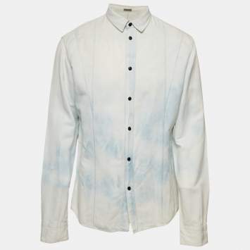 Pre Owned Bottega Veneta Light Blue Washed Effect Cotton Blend Button Front Shirt XL