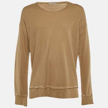 Pre Owned Bottega Veneta Beige Cotton Knit Long Sleeve T-Shirt XXL