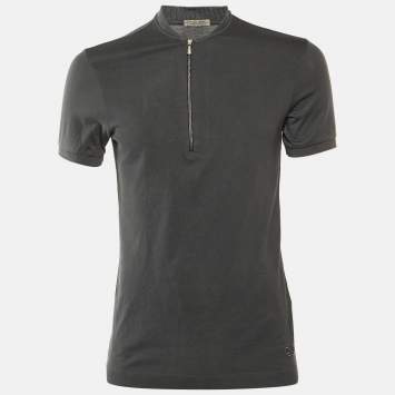 مملوكة مسبقًا Bottega Veneta Grey Cotton Mandarin Collar T-Shirt S