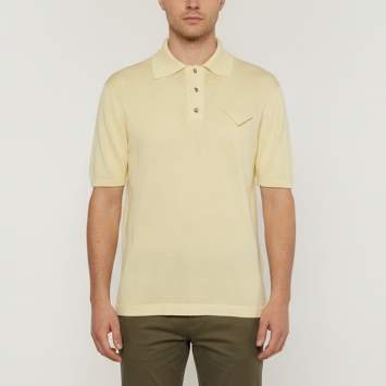 Pre Owned Bottega Veneta Yellow Linen Blend Knit Polo T-Shirt L