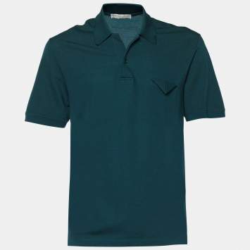 Pre Owned Bottega Veneta Teal Green Cotton Pique Short Sleeve Polo T-Shirt XL