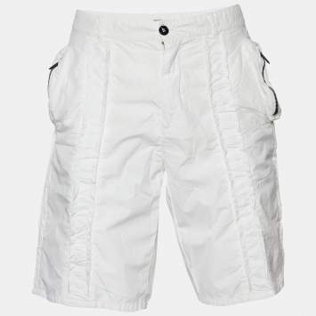 Pre Owned Bottega Veneta White Cotton Cargo Shorts M