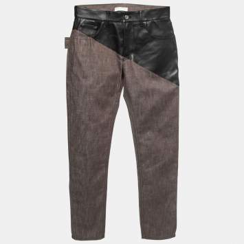 Pre Owned Bottega Veneta Brown Denim Leather Detailed Jeans S Waist 32"