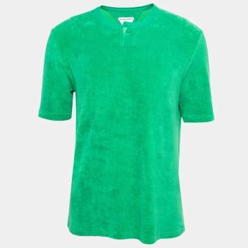 Pre Owned Bottega Veneta Green Terry Cotton Crew Neck T-Shirt L