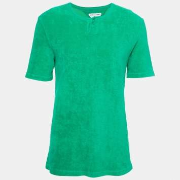 Pre Owned Bottega Veneta Green Terry Cotton Crew Neck T-Shirt M
