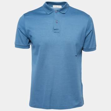 Pre Owned Bottega Veneta Blue Cotton Pique Polo T-Shirt M